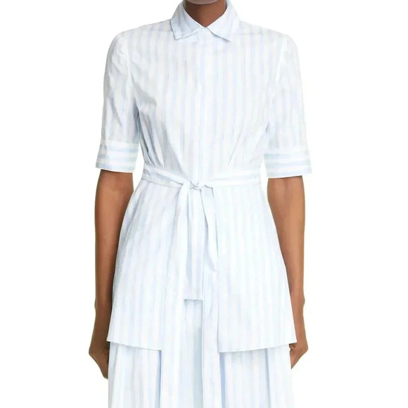 ROSETTA GETTY Apron Wrap Stripe Cotton Shirt  Baby Blue White - Picture 3 of 12